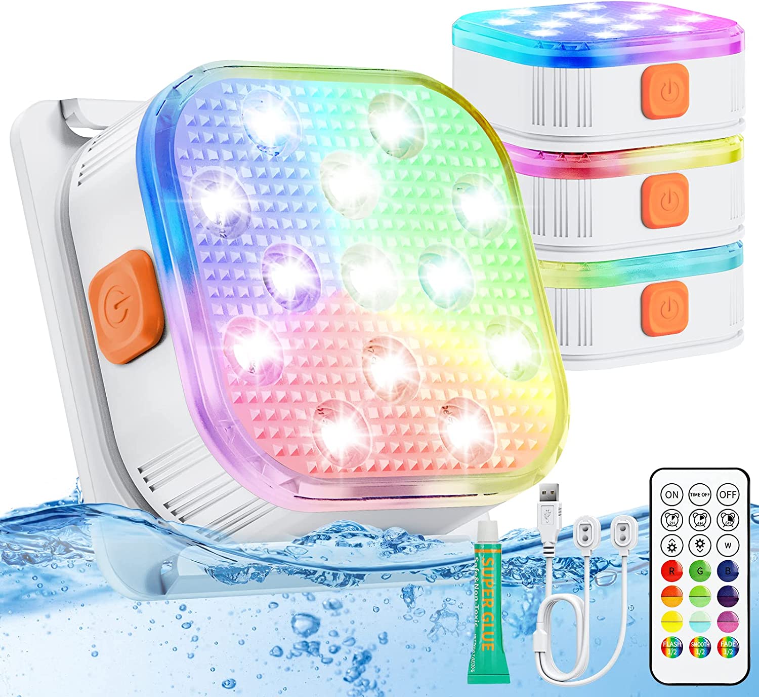LED Submersible Pool Lights with Remote Control, Rechargeable Underwater Lights, Color Changing Timer for Pools