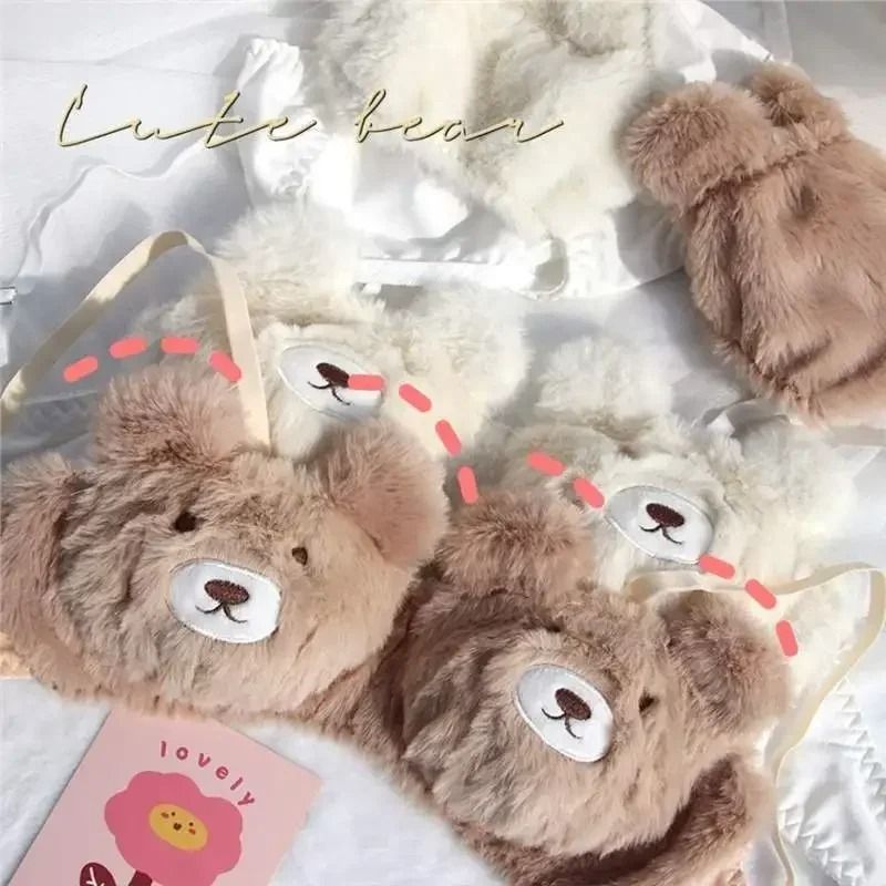 Cute Japanese Style Plush Winter Bra with Rabbit and Bear
