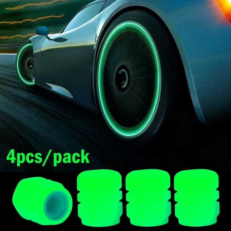 Glow-in-the-Dark Universal Tire Valve Caps - 4 Pack