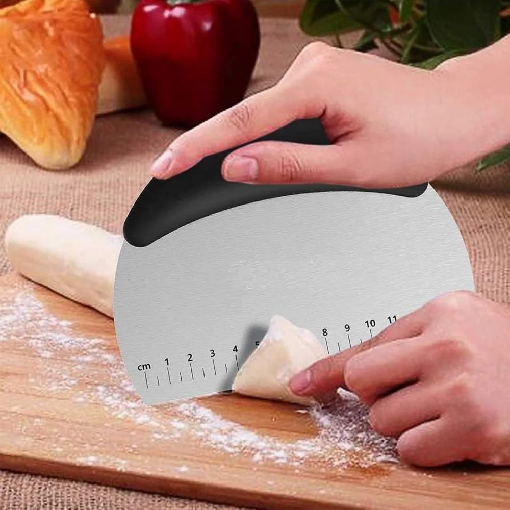 Stainless Steel Bench Scraper & Pastry Cutter with Measuring Scale, Precision Dough & Baking Tool