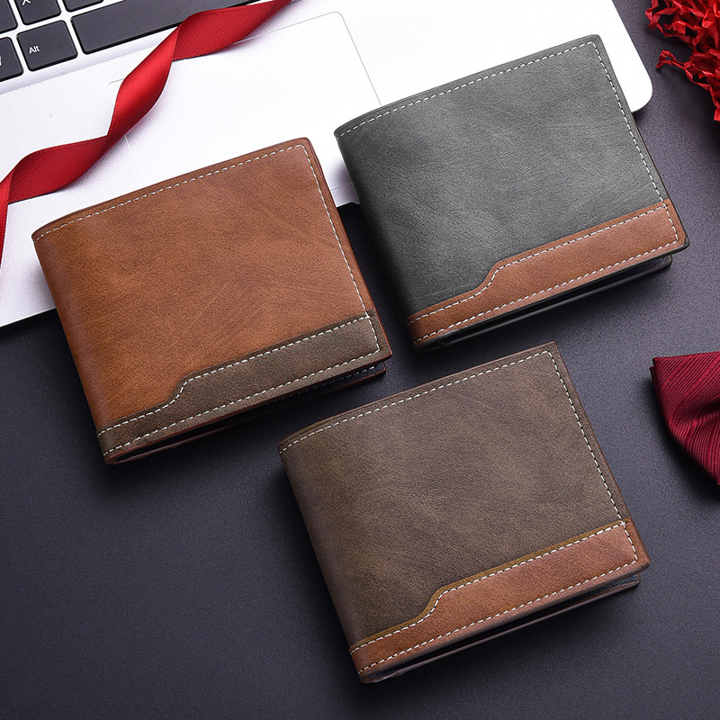 Retro PU Leather Mens Wallet Two Fold Design with Coin Purse and ID Card Holder