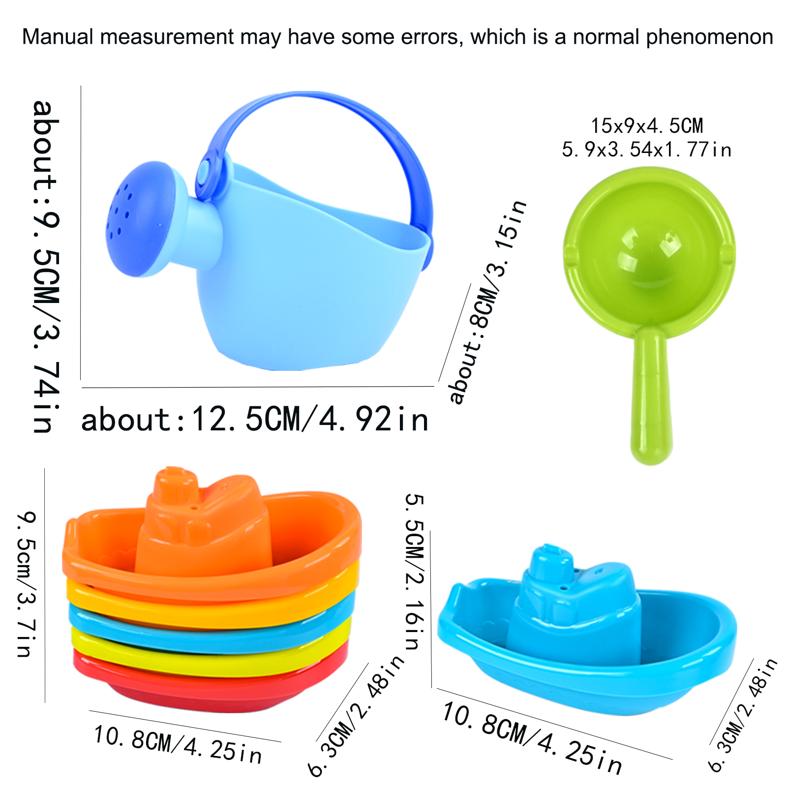 Floating Boat Bath Toy for Kids Colorful Stacked Boat Playset with Spoon and Water Bottle