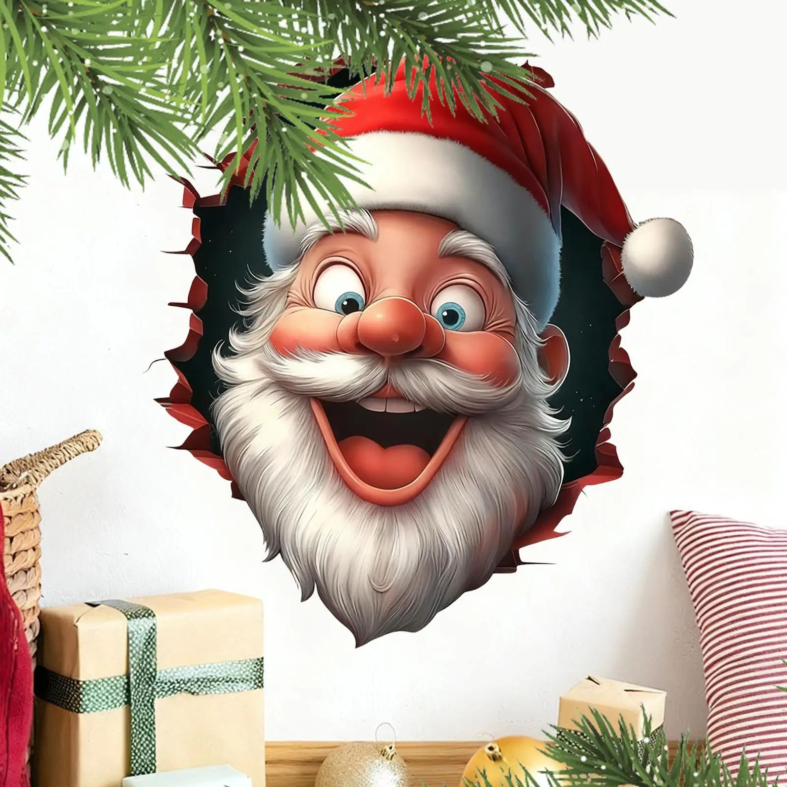 3D Wall Breaking Santa Claus Christmas Sticker