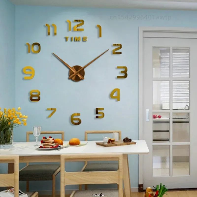 Modern DIY Large Wall Clock Acrylic Mirror Frameless Decor