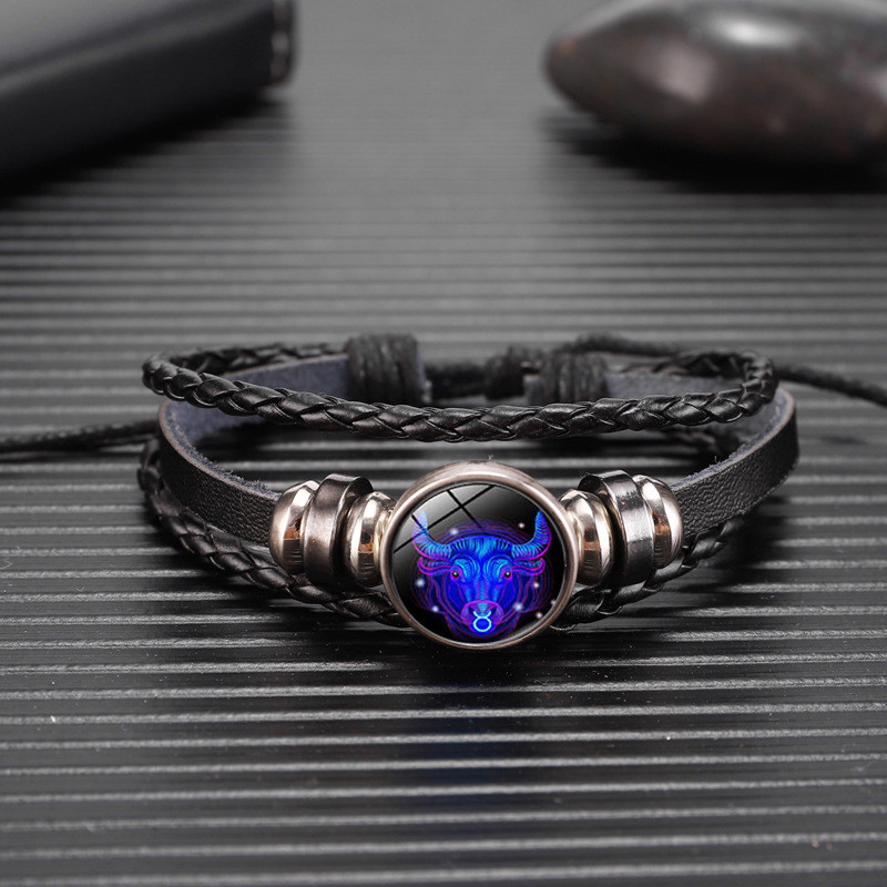 Glow in the Dark Zodiac Bracelet Multilayer Leather Wrap Astrology Gift
