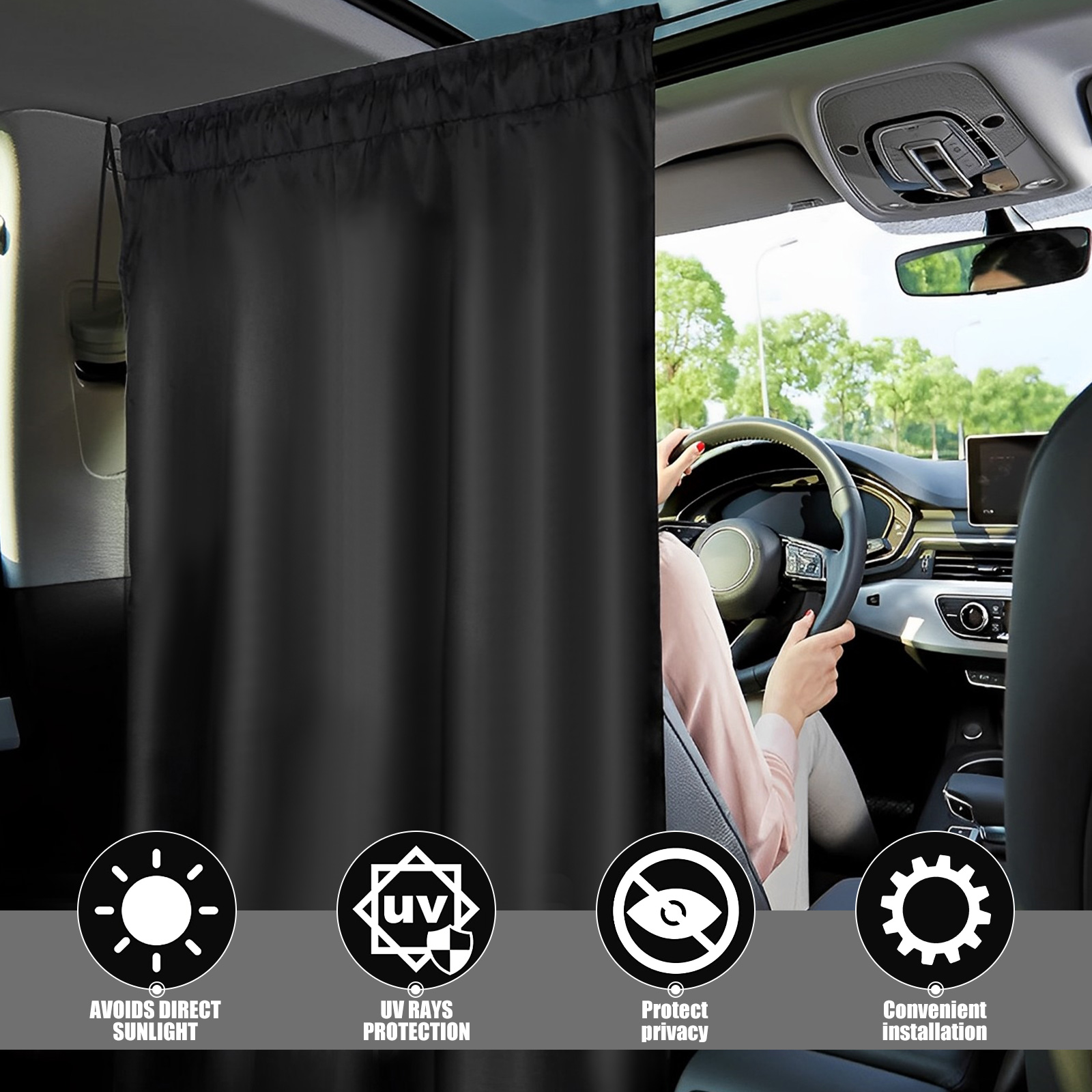 Universal Car Privacy Curtain Side Window Covers, Auto Blackout Divider for Rear Seat