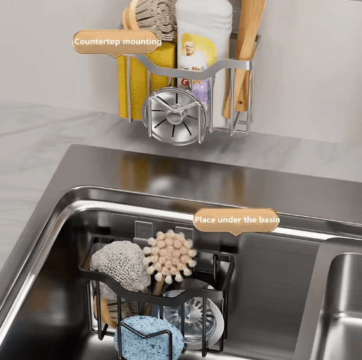 Rustproof Stainless Steel Kitchen Sink Sponge Holder with Adhesive Hook