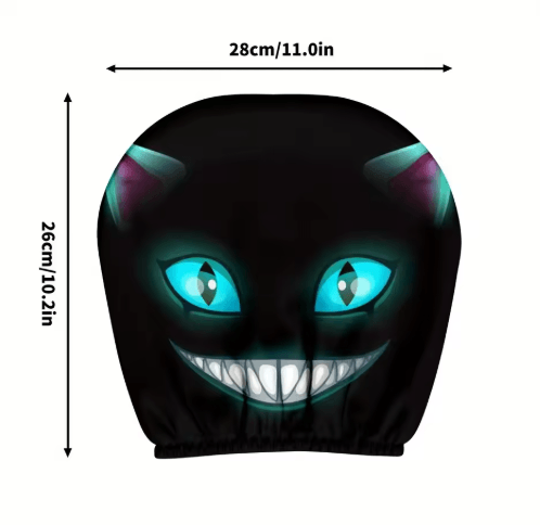 Smiling Cat Car Seat Headrest Pillow Covers – 2pcs Black with Glowing Blue Eyes