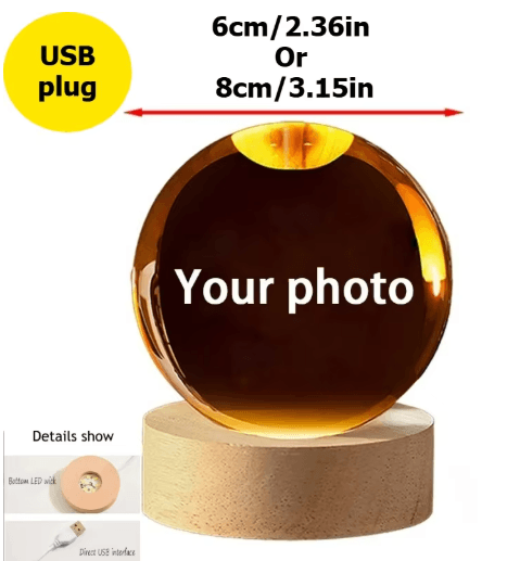 Personalized Custom Crystal Ball Night Light LED Photo Keepsake Lamp