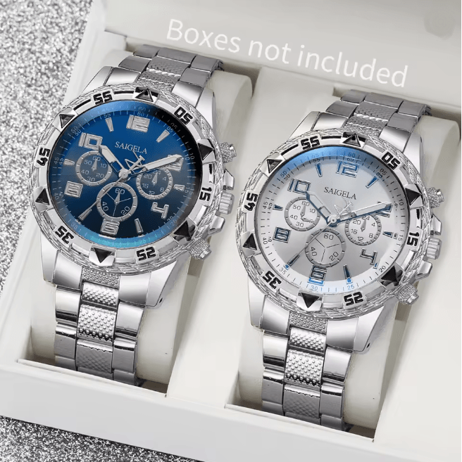 Mens Business Quartz Watch Set Arabic Dial Steel Band