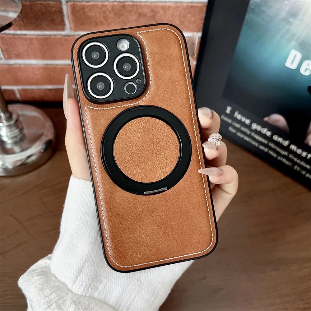 Magnetic Leather Phone Case with Matte Finish and Stand Holder