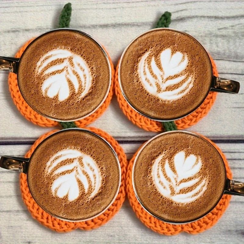 Cozy Pumpkin Crochet Coaster Set – Handcrafted Autumn Drink Pads for Fall Farmhouse Decor & Halloween Kitchen Gift