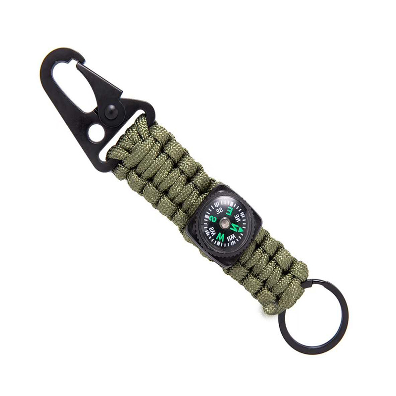 Tactical Survival Keychain with Compass Paracord Carabiner Outdoor Gear Clip