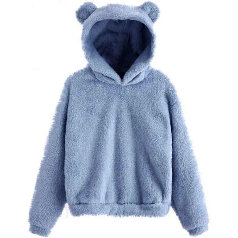 Womens Plush Rabbit Ear Hoodie with Long Sleeves