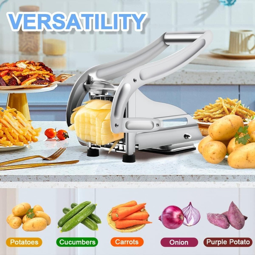 Stainless Steel Potato Cutter with Non-slip Suction Base & Replacement Blades Vegetable and Chips Chopper