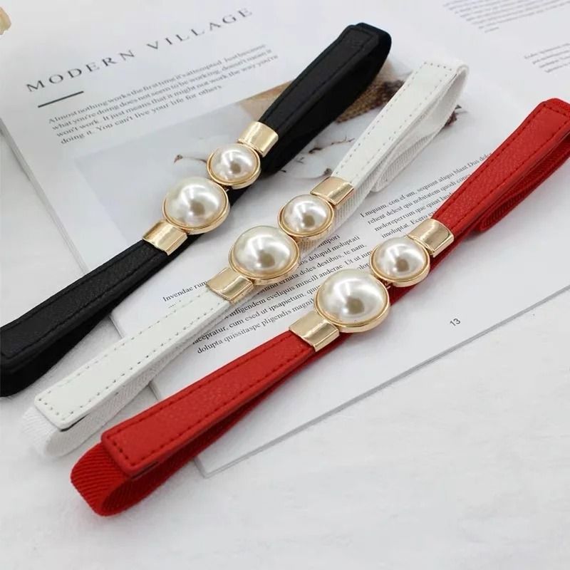Elegant Pearl Buckle Elastic Waist Belt