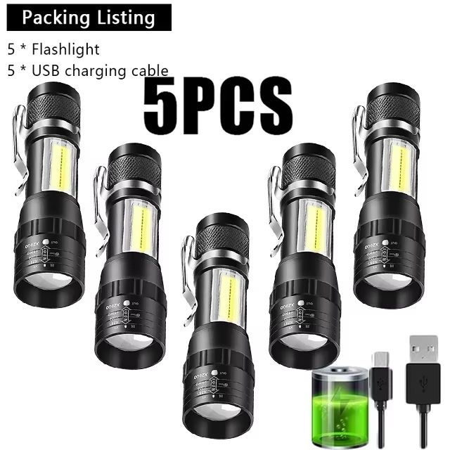 USB Rechargeable Mini COB+XPE LED Flashlight with Zoomable Beam and 3 Modes