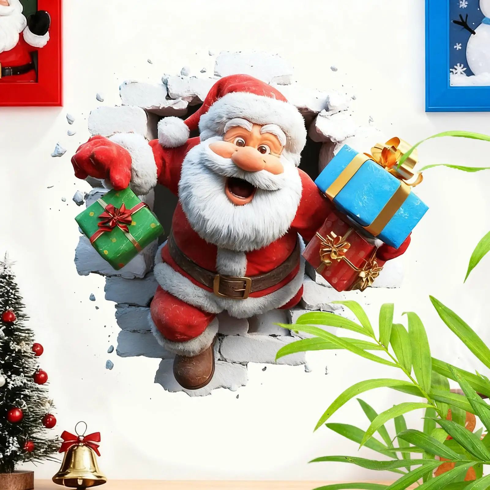 3D Wall Breaking Santa Claus Christmas Sticker