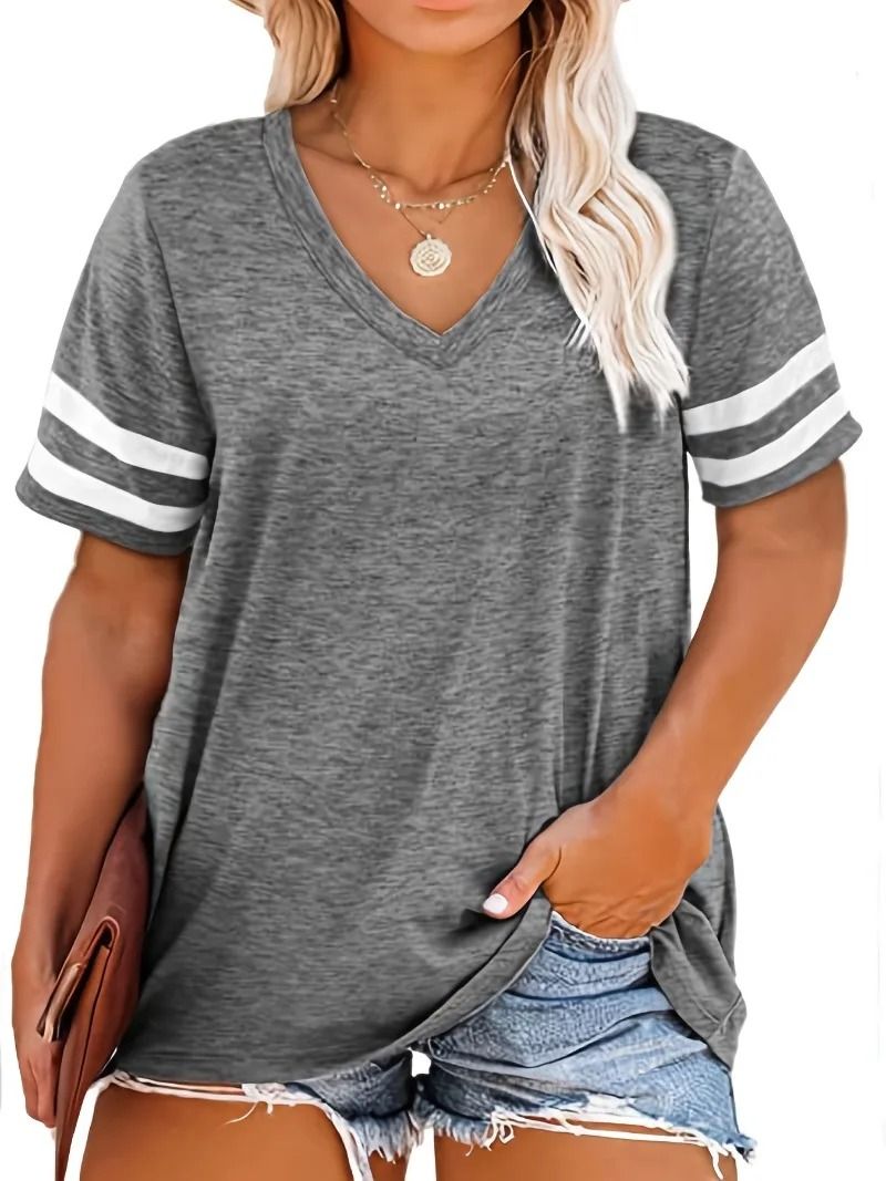 Womens Plus Size Casual V Neck Short Sleeve Loose T Shirt