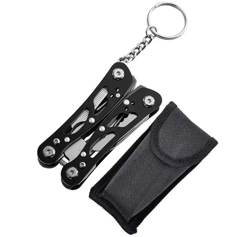 Compact Stainless Steel Folding Multitool Pliers with Keychain