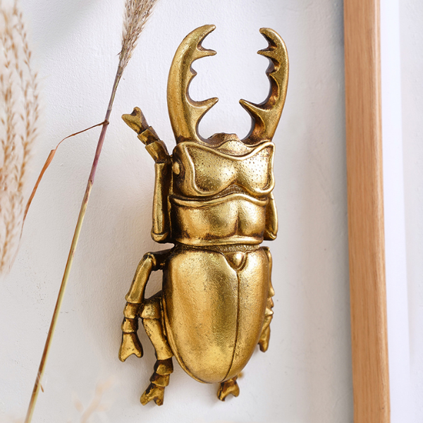 Golden Resin Beetle Wall Decor Sculpture for Living Room Artistic Insect Display