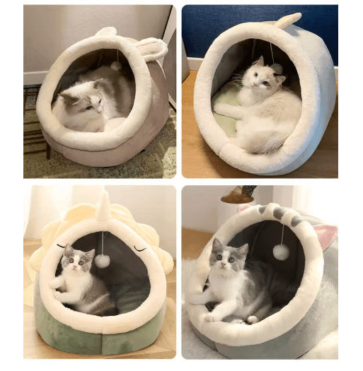 Deep Sleep Cartoon Cat Bed – Foldable Cave Pet Bed for Cats & Small Dogs