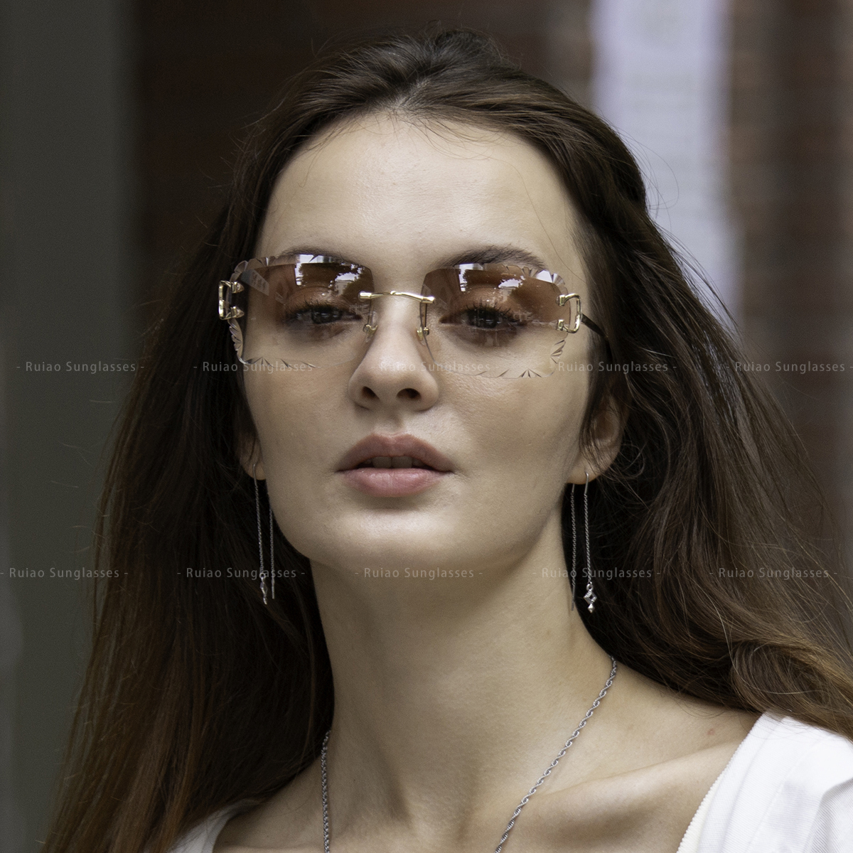 Luxury Rimless Sunglasses Diamond Cut Square Frameless Glasses