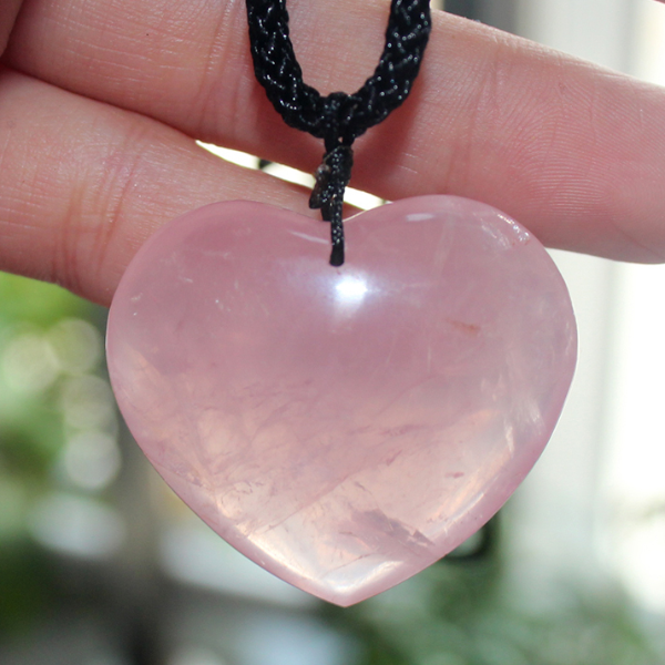 Rose Quartz Pink Crystal Pendant, Love Heart Shape Natural Healing Stone, Powder Crystal Necklace Jewelry