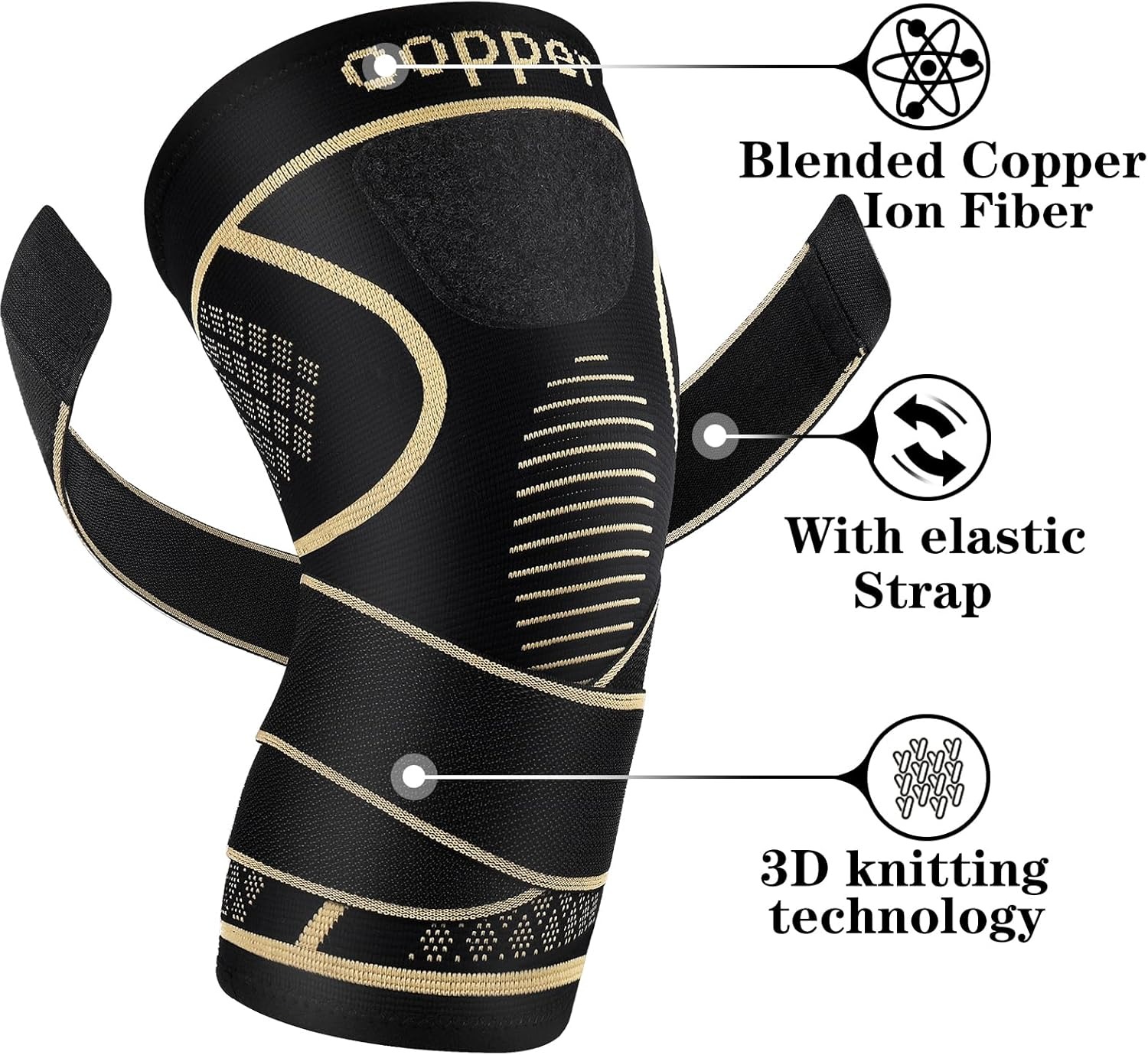 Copper Knee Brace with Adjustable Strap for Knee Pain Relief