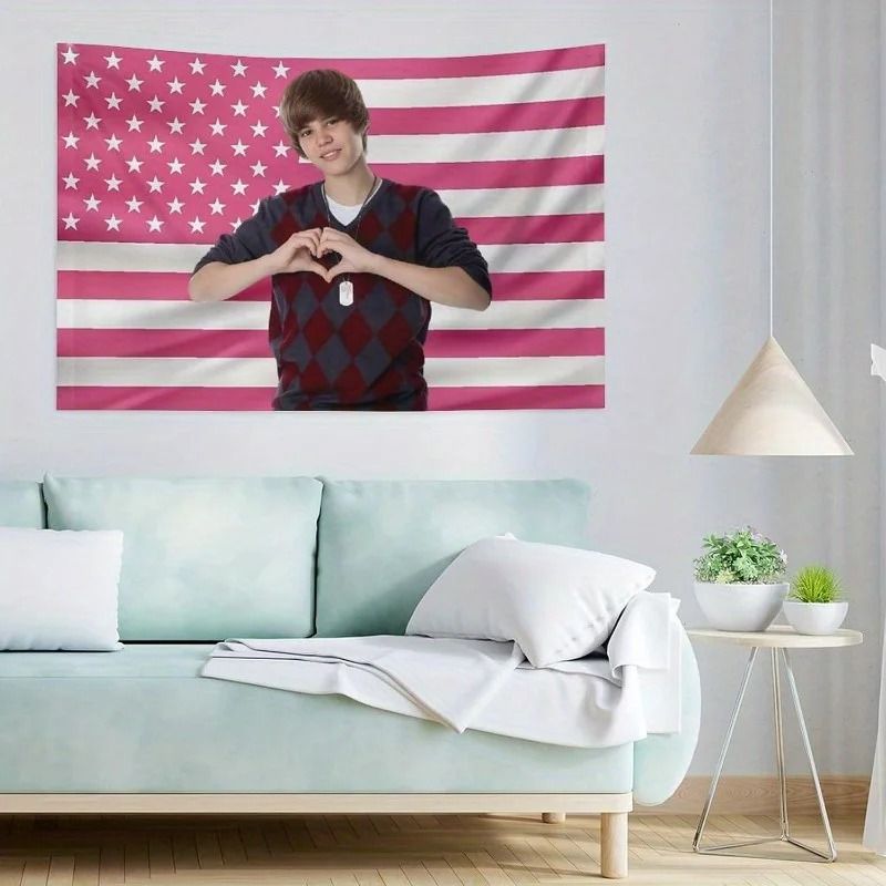 Patriotic American Flag Wall Art Decor – Outdoor Fabric Banner for Festivals & Fans Featuring Iconic Checkered Sweater S
