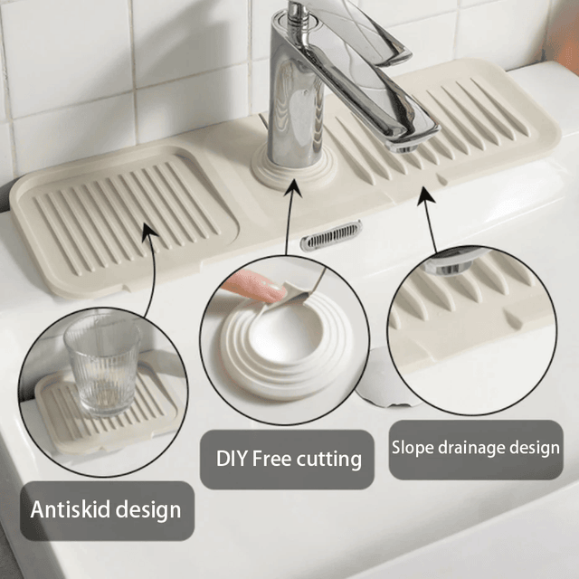 Silicone Draining Mat, Kitchen Sink Faucet Splash Guard Behind Faucet, Longer Faucet Draining Mat