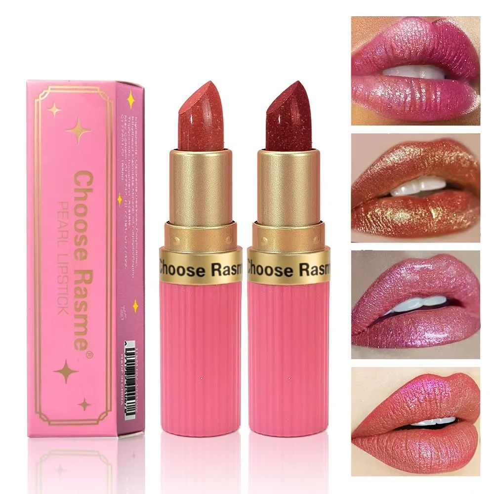 Long Lasting Matte Velvet Lipstick with Pearlescent Pink Glitter Shimmer Finish