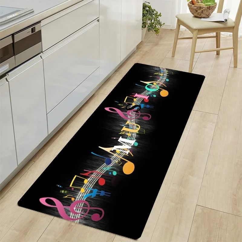 Music Print Non Slip Kitchen Runner Rug Washable Entrance Floor Mat