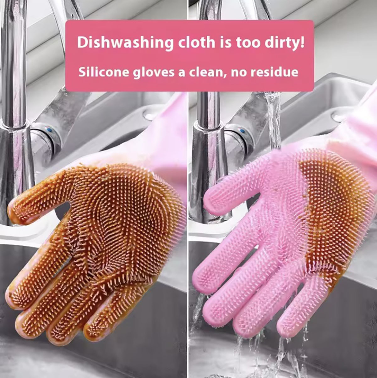 Magic Silicone Rubber Dishwashing Gloves, Household Sponge Scrubber, Kitchen Cleaning Tools, Dish Washing Gloves