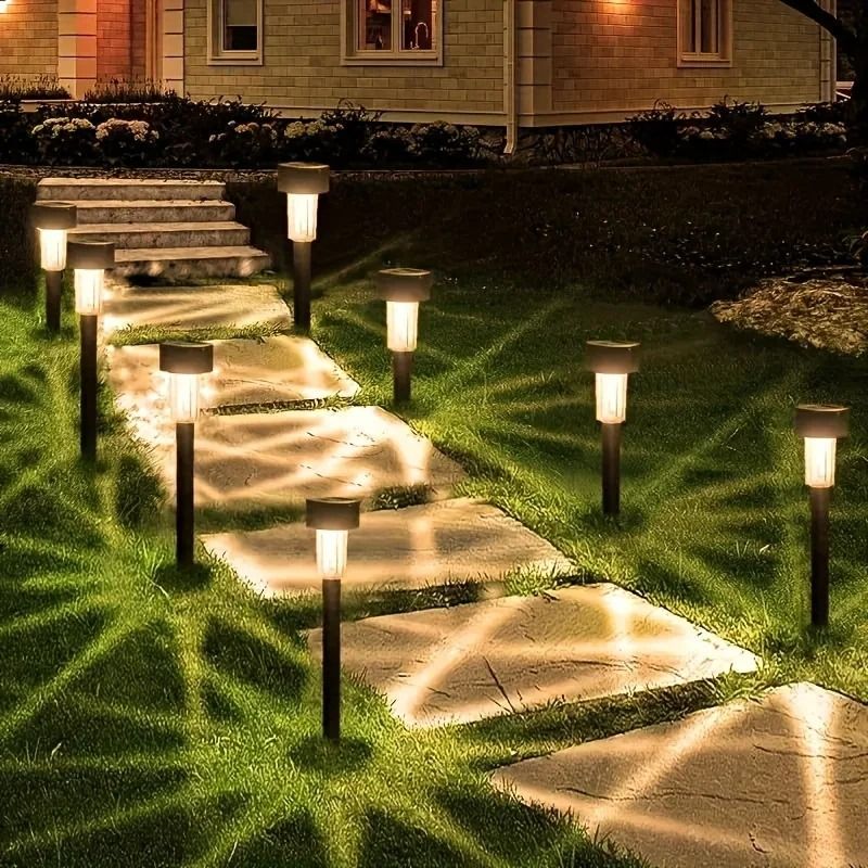 10 Pack Solar Powered Garden Lights Semi Embedded Waterproof Pathway Lamps for Lawn and Yard Decoration