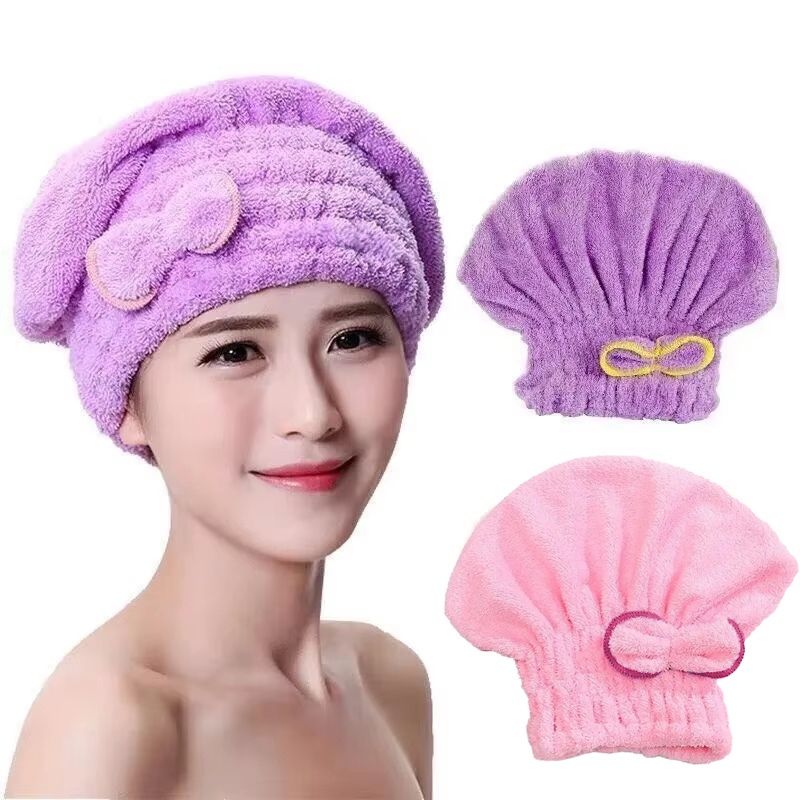 Microfibre Quick Hair Drying Bath Towel Cap with Bowknot - Soft & Breathable Shower Cap for Women
