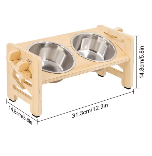 Elevated Adjustable Pet Feeder with Tilted Stainless Steel Bowls