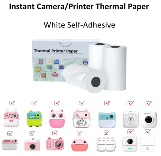 Kids Instant Camera Thermal Paper Refill Rolls, BPA-Free 57by25mm (White, Non-Adhesive)
