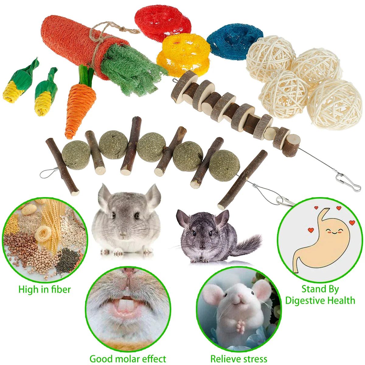 Natural Wooden Small Pet Chew Toy Set