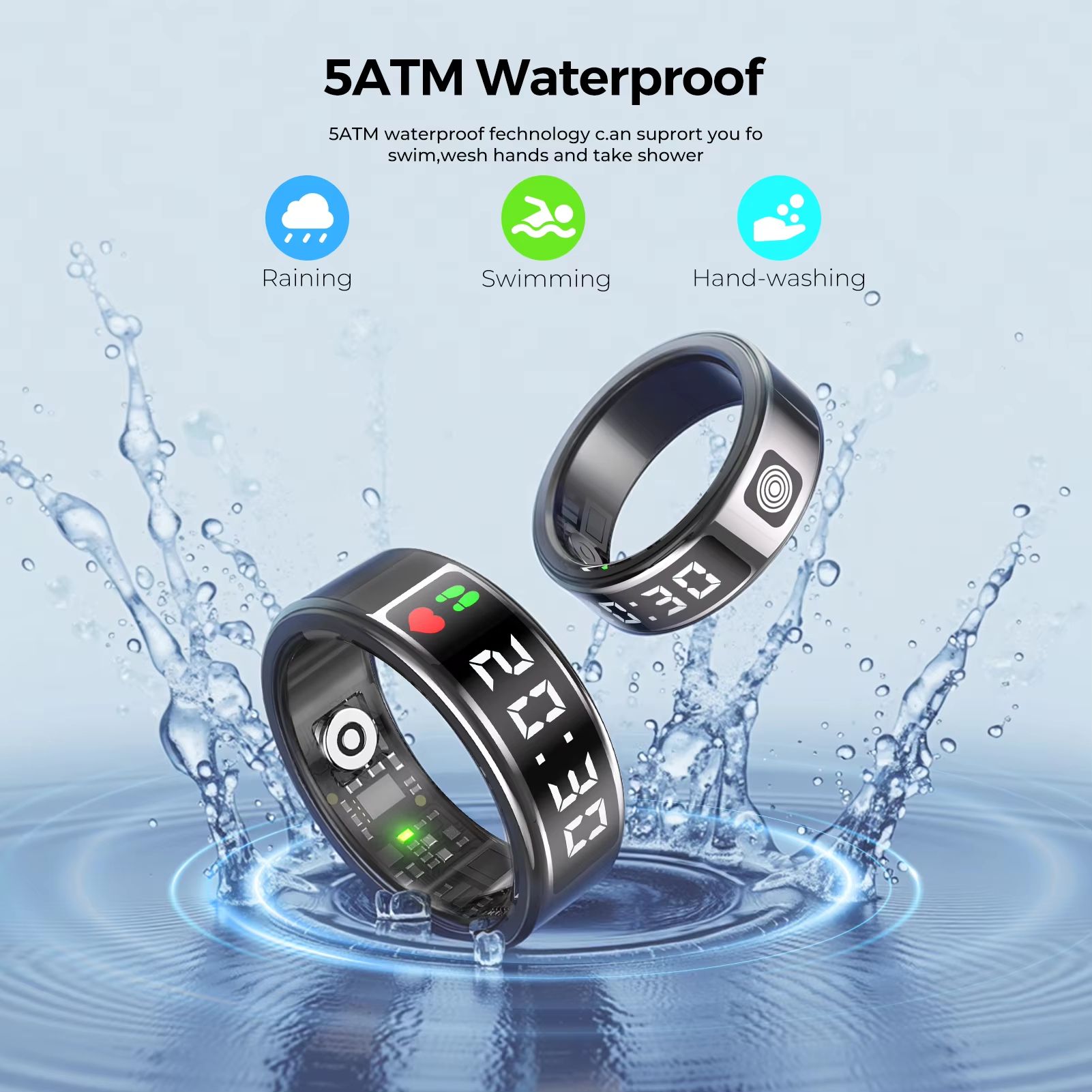 LED Display Smart Ring for Heart Rate, Sleep, and Oxygen Monitoring with Multi-Sport Modes