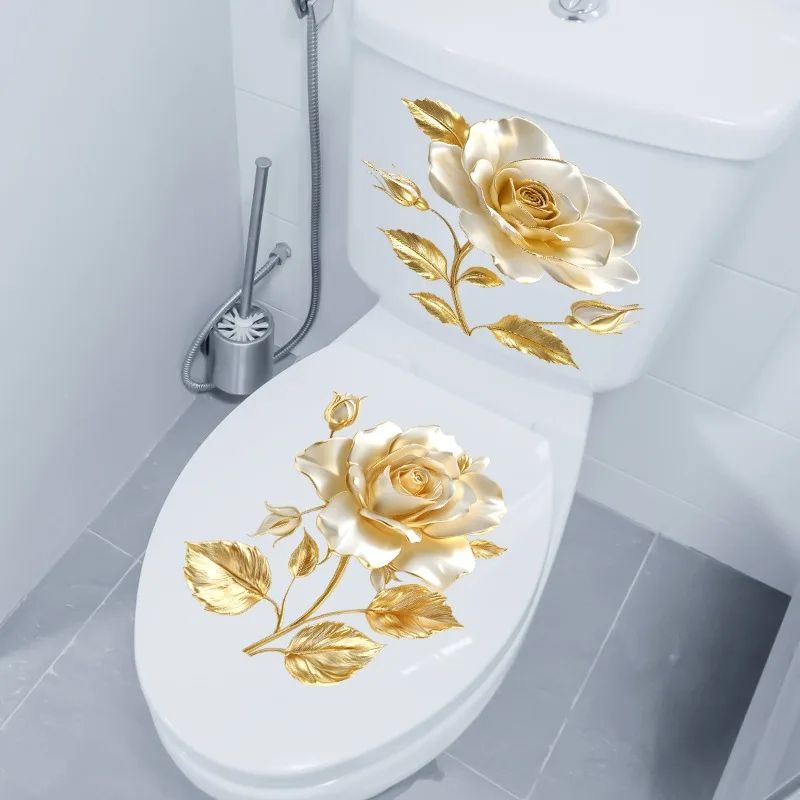 Golden Floral Toilet Sticker Decor