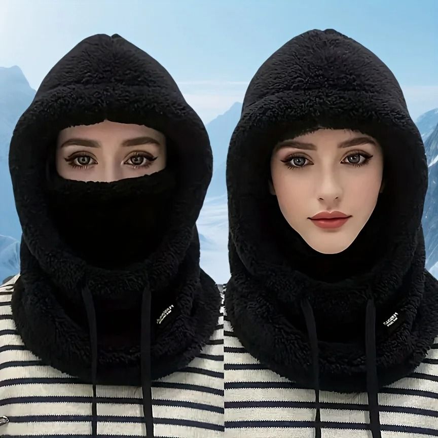 Thermal Plush Winter Sports Cap with Adjustable Drawstring