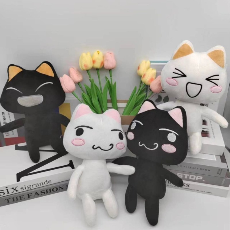 Lovely Cat Plush Toy Black & White Cartoon Animal Plushie for Room Decoration & Birthday Gifts