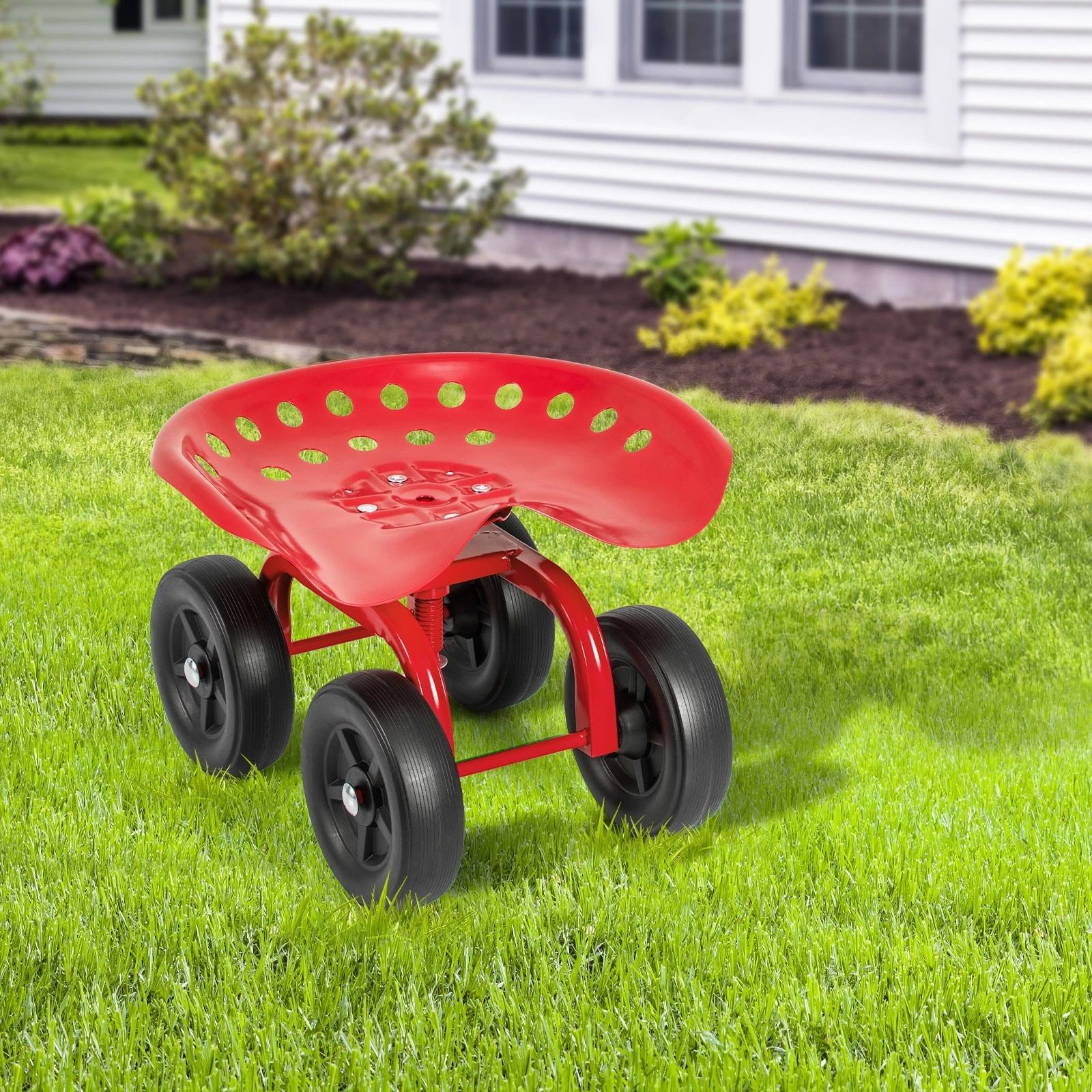 Heavy Duty Rolling Garden Cart with Adjustable Height & 360° Swivel Seat