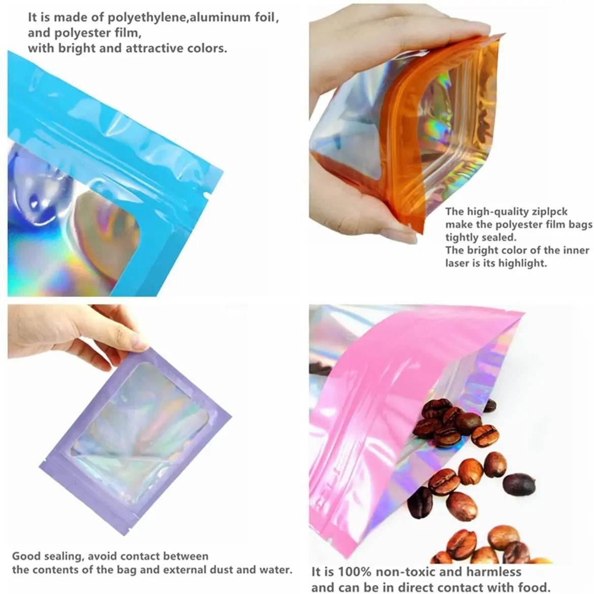 Holographic Laser Mylar Bags – 50 Pcs Smell-Proof Zip Lock Pouches