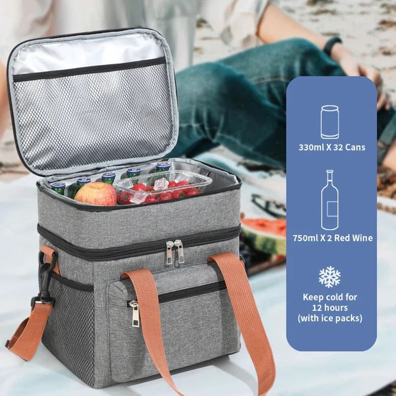 Double Layer Large Capacity Thermal Lunch Bag