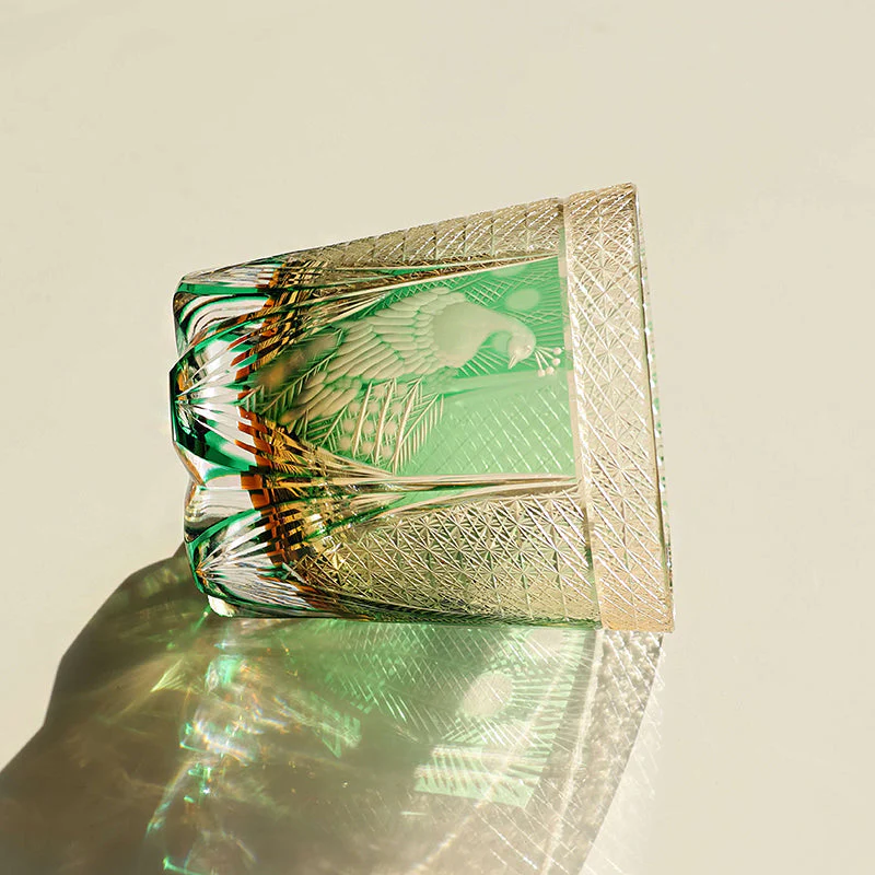 Edo Kiriko Handcrafted Peacock Motif Whisky Glass