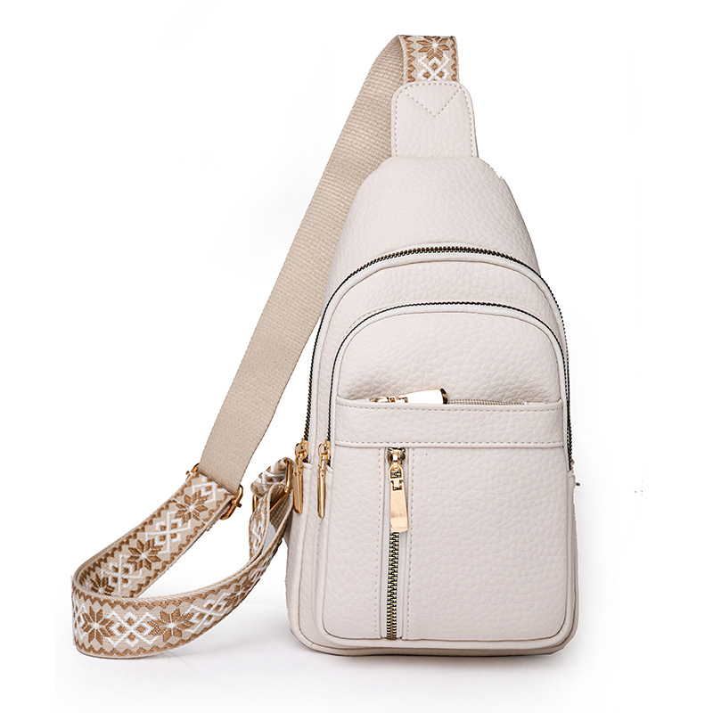Fashionable Retro Womens Bag PU Leather Crossbody Chest Bag with Zipper
