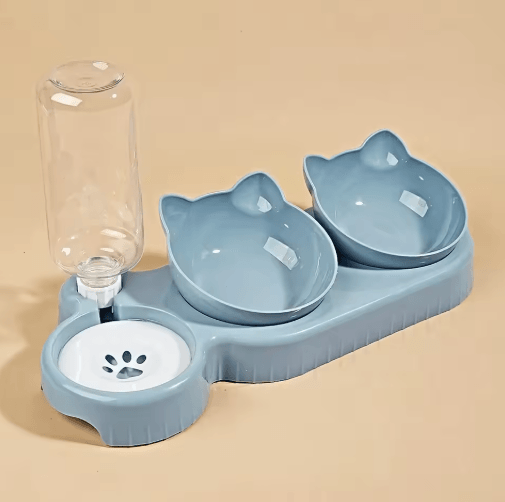 ErgoFeed 3 in 1 Pet Bowl – Tilted Cat Bowl Set with Gravity Water Feeder