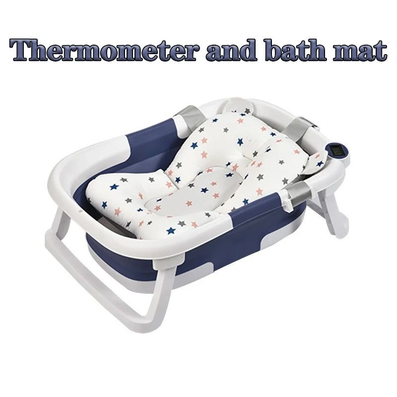 Smart Folding Baby Bath Tub with Real-Time Temperature Display and Non-Slip Mat
